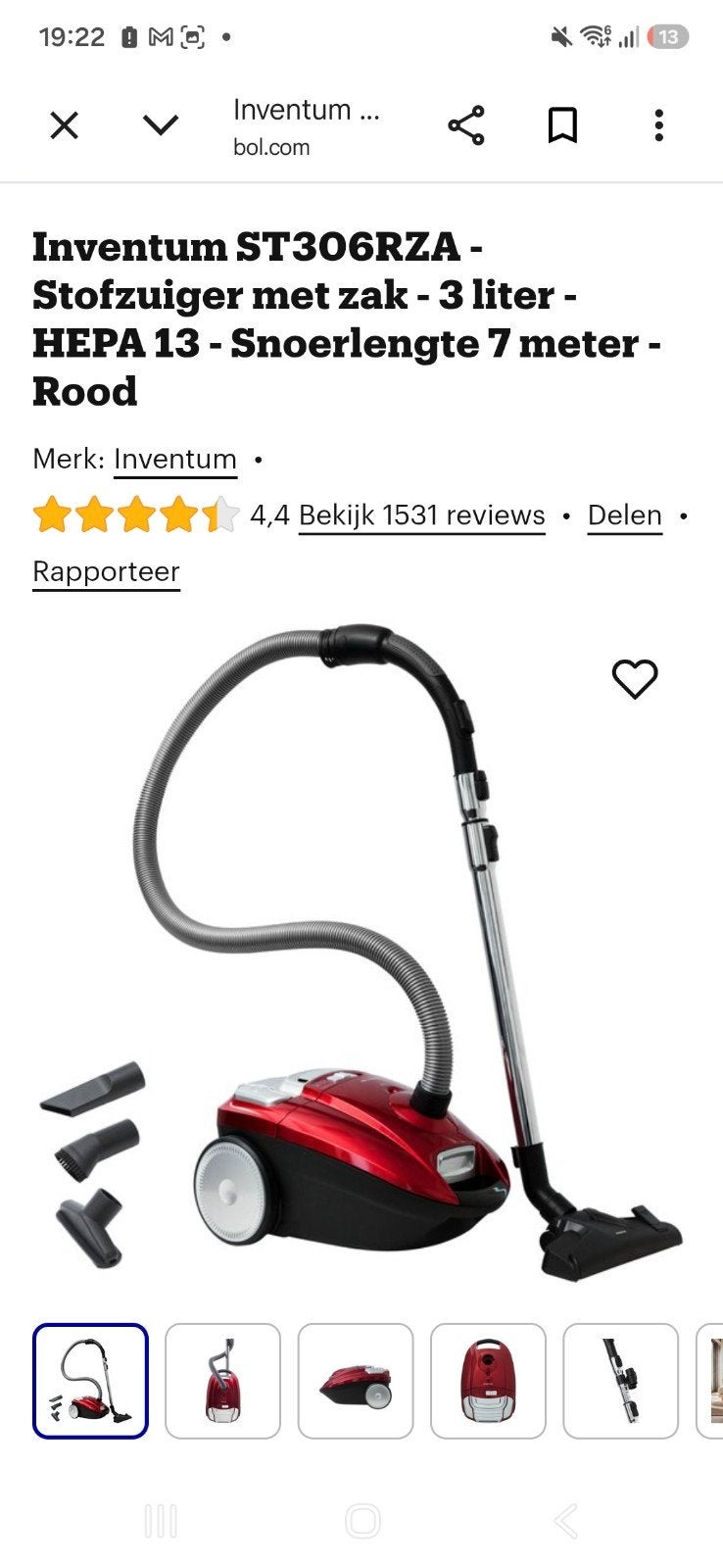 Inventum ST306RZA Stofzuiger met zak - Rood