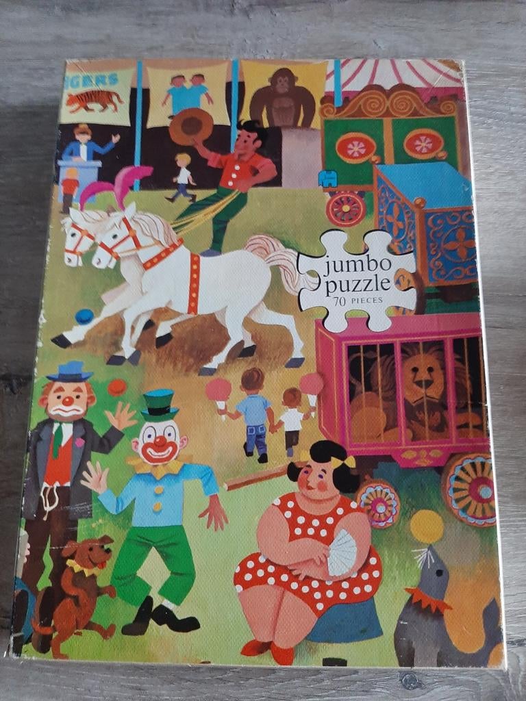 Vintage Jumbo Puzzel Circus 70 stukjes, Ophalen of Verzenden, Minder dan 500 stukjes, Gebruikt, Legpuzzel