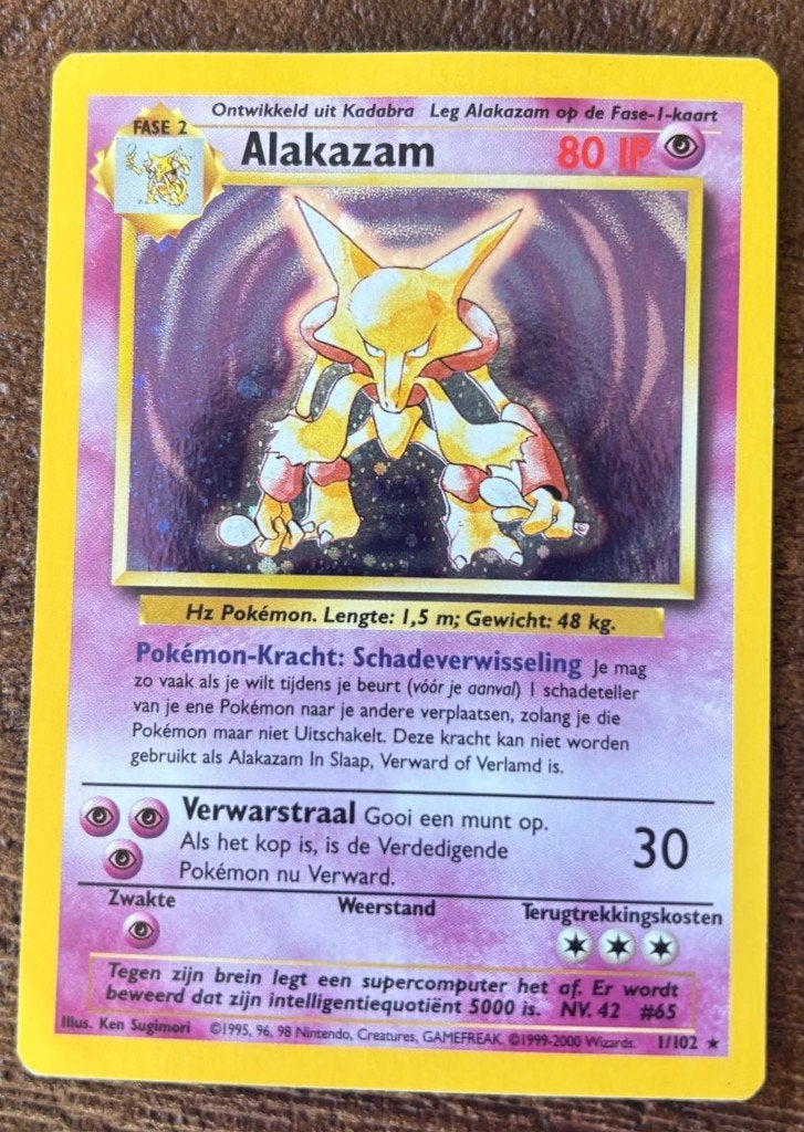Alakazam 1/102 Holo Rare Base Set Pokémon Kaart, Verzenden, Gebruikt, Losse kaart, Foil
