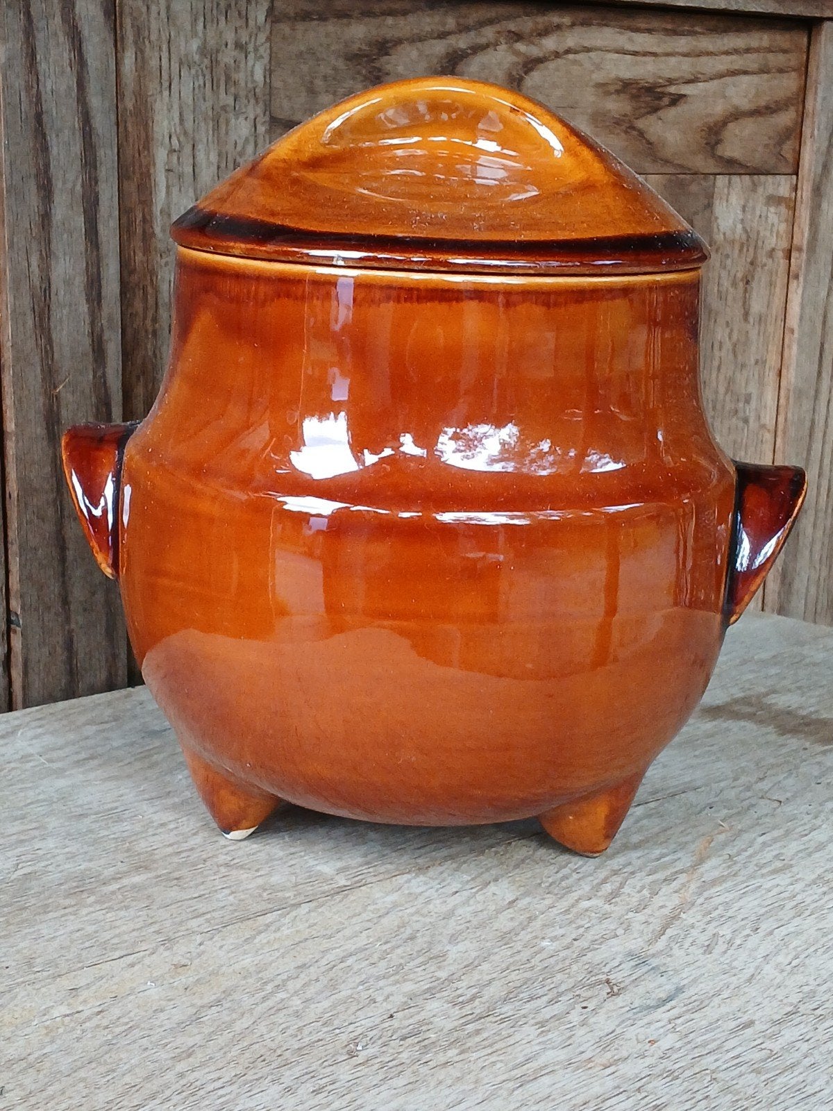 Vintage Aardewerken Pot met Deksel - Bruin Geglazuurd, Antiek en Kunst, Antiek | Keramiek en Aardewerk, Ophalen of Verzenden