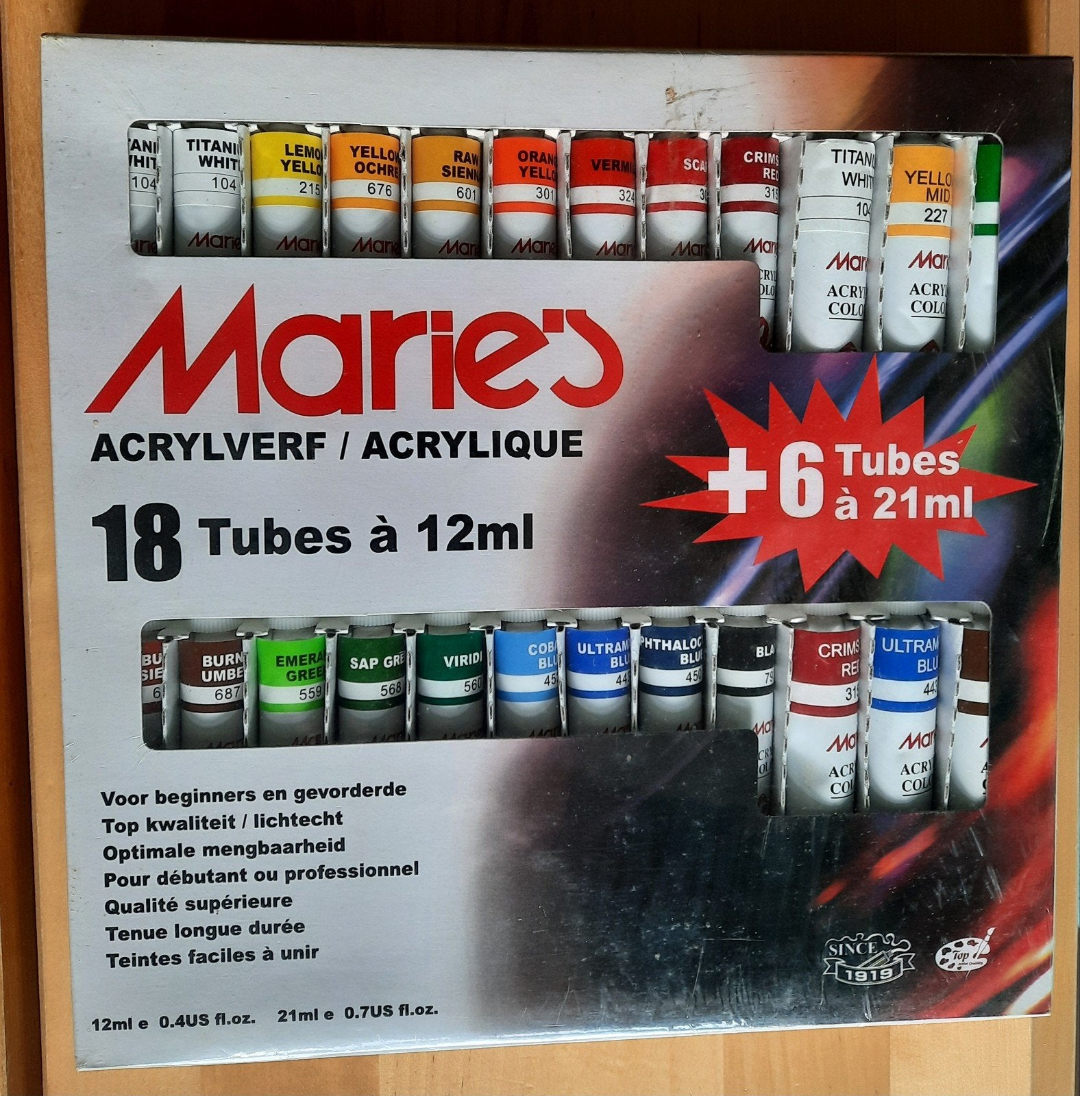 Marie's Acrylverf Set - 18x12ml + 6x21ml Tubes, Ophalen of Verzenden