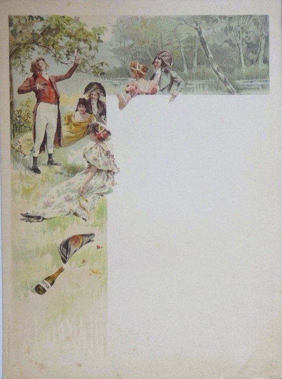litho "Picknick met Voordracht en Doyen Flessen", ontwerp, Antiek en Kunst, Ophalen