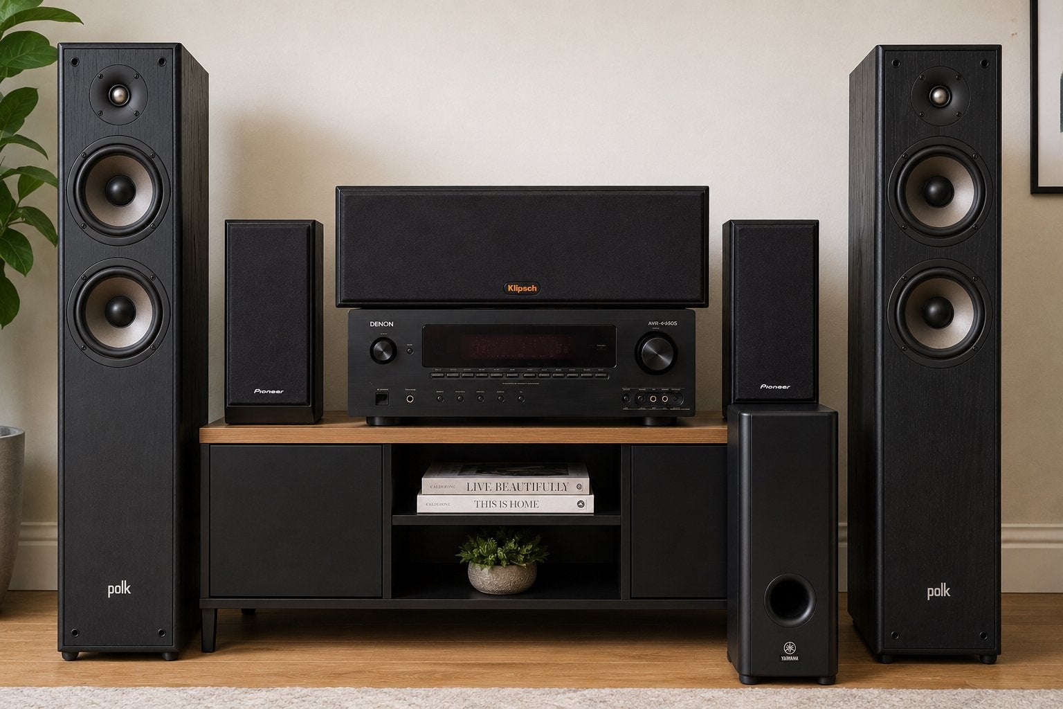 Complete 5.1 Home Cinema Set: Denon, Klipsch, Polk, Pioneer,, Gebruikt, 70 watt of meer, 5.1-systeem, Overige spelers