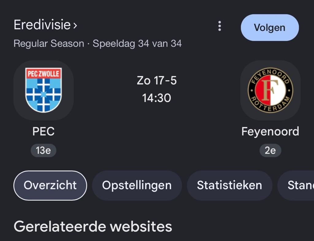 Pec feyenoord ticket, Tickets en Kaartjes, Eén persoon