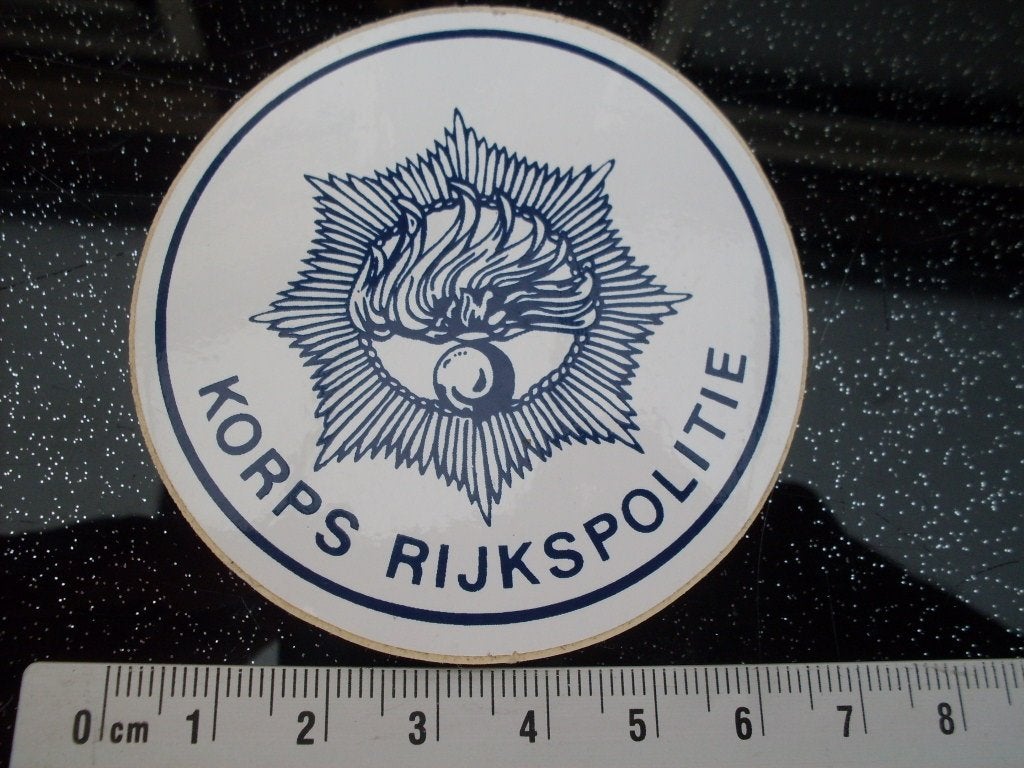 2x sticker korps rijkspolitie logo embleem wapen, Verzenden, Zo goed als nieuw, Bedrijf of Vereniging