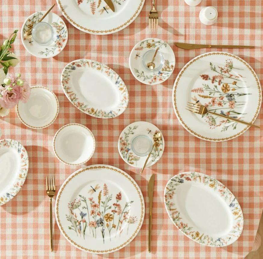 Flores Porseleinen Ontbijtset 26-Delig Voor 6 Personen, Verzenden, Nieuw, Overige stijlen, Porselein