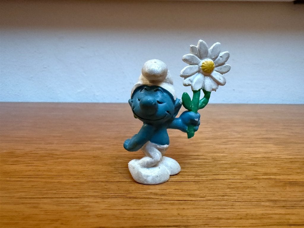 Rendezvous smurf met bloem, Ophalen of Verzenden, Gebruikt, Overige Smurfen, Poppetje, Figuurtje of Knuffel