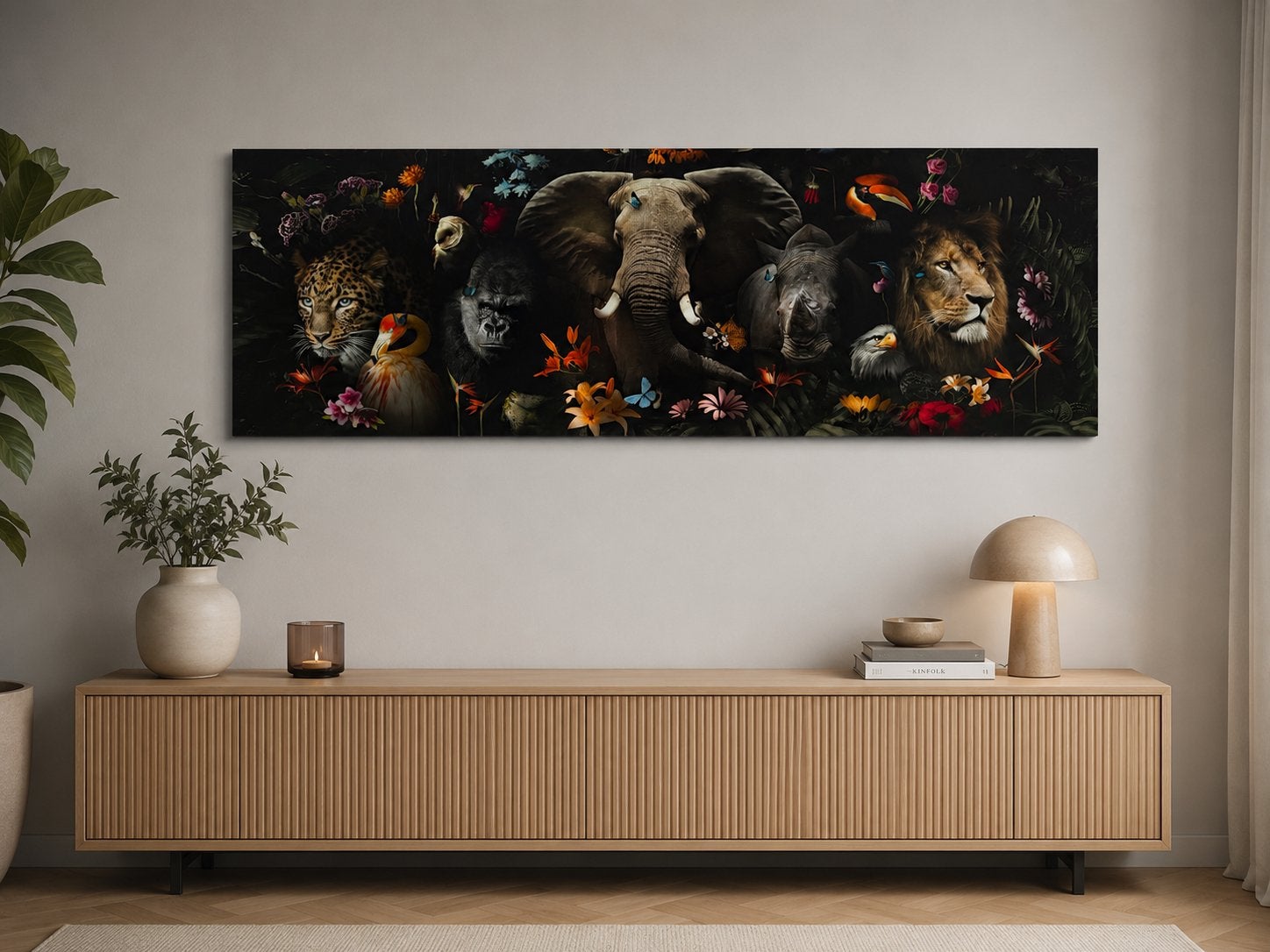 Luxe wandpaneel met wilde dieren en bloemen, Ophalen