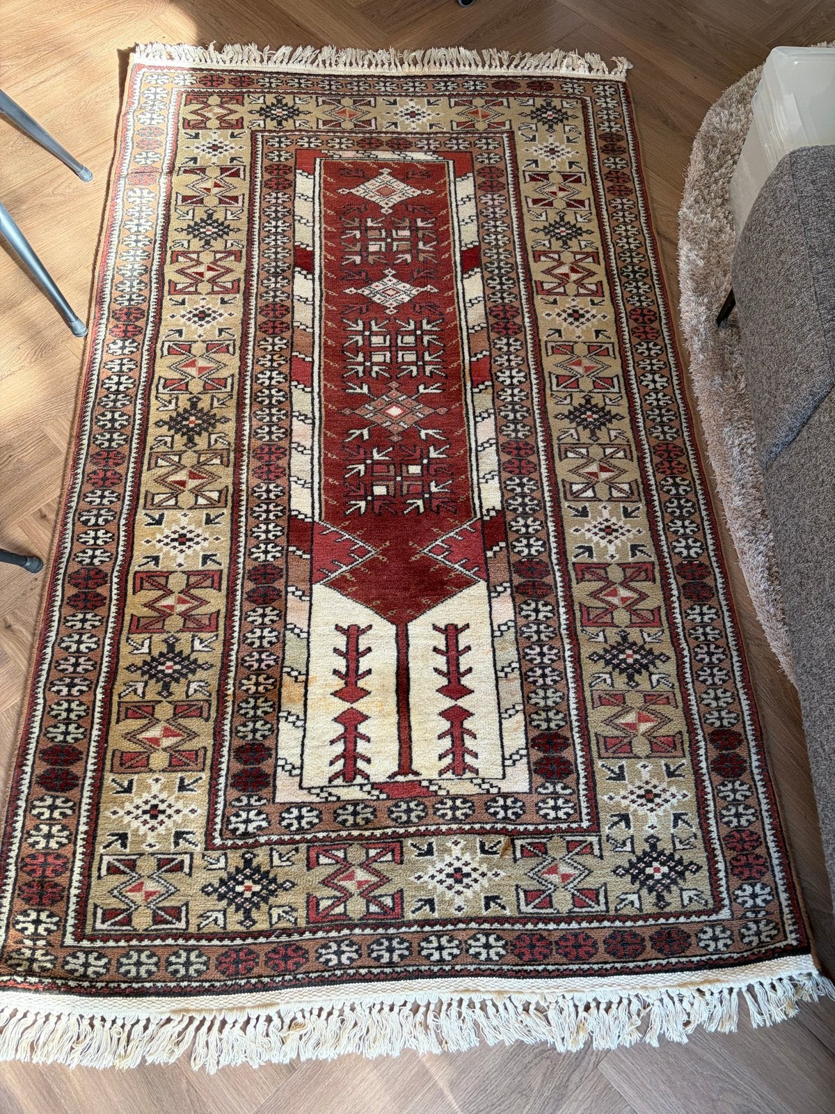 Authentiek Handgeknoopt Turks Gebedstapijt – 120 x 220 cm, Ophalen, Gebruikt, 100 tot 150 cm, 200 cm of meer