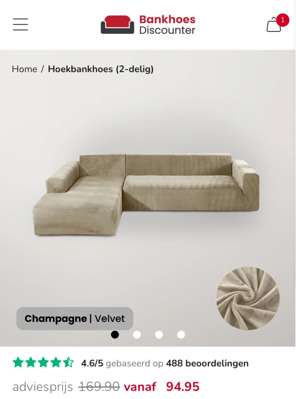 Hoekbankhoes Champagne Velvet en Camel Velvet, Huis en Inrichting, Banken | Bankstellen, Ophalen, Hoekbank, Nieuw, 75 tot 100 cm