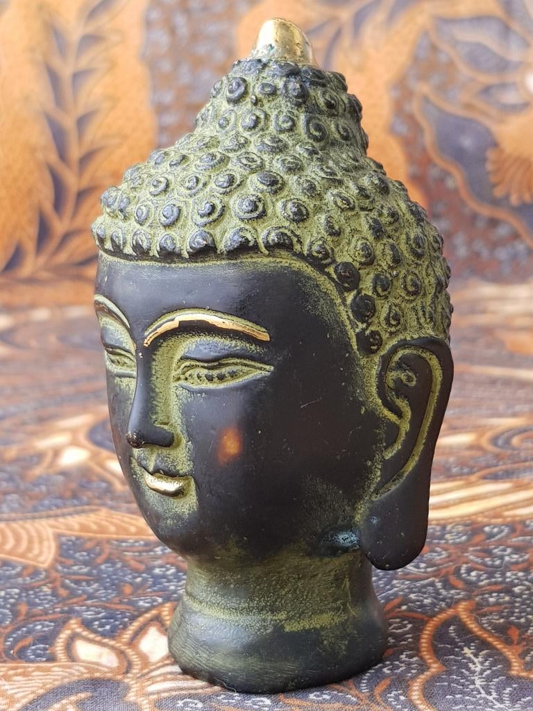 Hoofd van Boeddha mooi antiek Oosters brons beeldje 9,2 cm., Antiek en Kunst, Ophalen of Verzenden