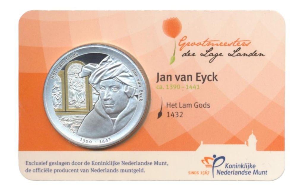 Nederland Jan van Eyck-penning in kleur in coincard, Postzegels en Munten, Munten | Nederland, Ophalen of Verzenden, Koningin Beatrix