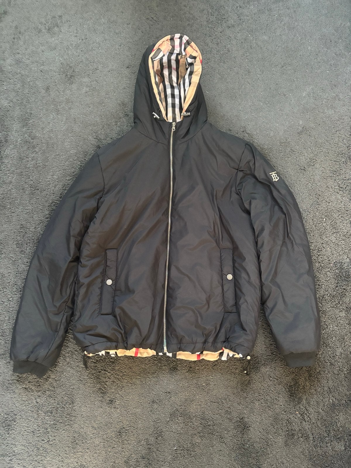 Burberry Omkeerbare Puffer Jas - Zwart/Geruit, Kleding | Heren, Jassen | Winter, Verzenden, Zo goed als nieuw, Maat 52/54 (L)