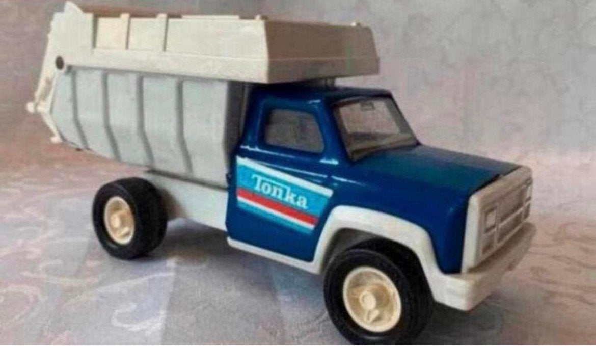 Vintage jaren 70 Metalen Tonka Vuilniswagen garbage truck, Ophalen of Verzenden