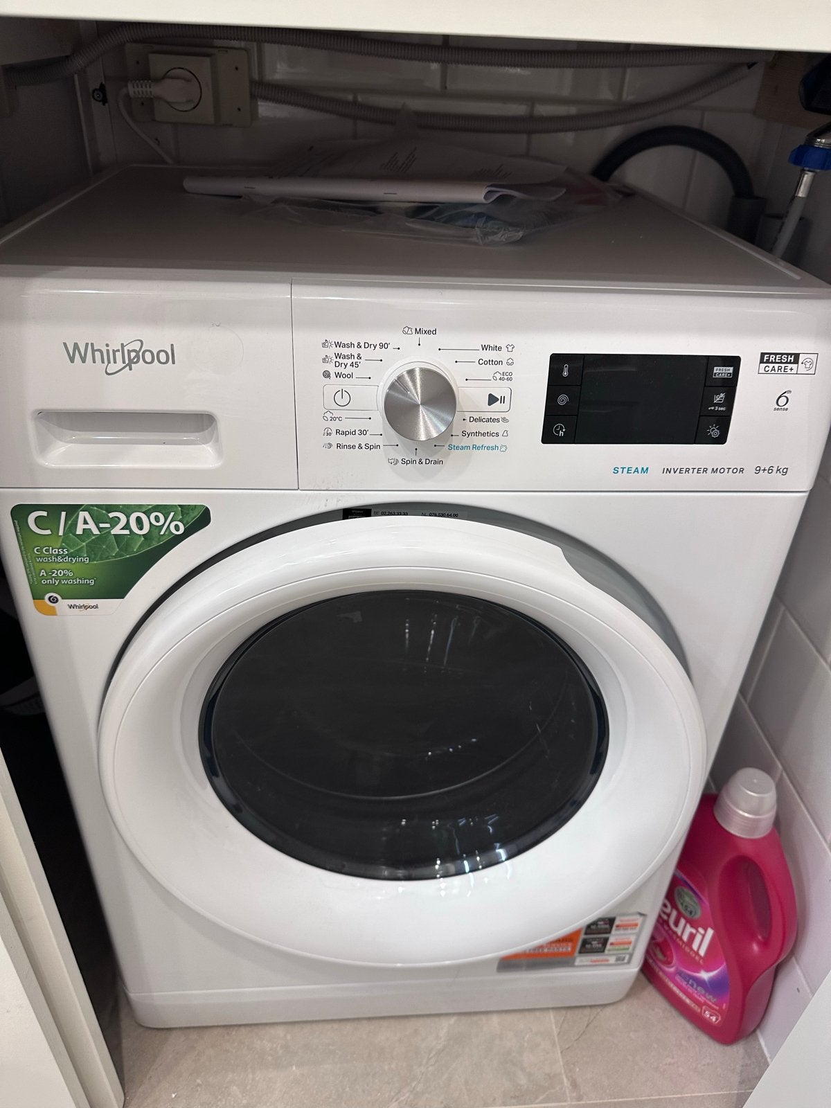 Whirlpool FreshCare+ Wasmachine 9 kg - Zo goed als nieuw, Ophalen, 1200 tot 1600 toeren, 8 tot 10 kg, Zo goed als nieuw