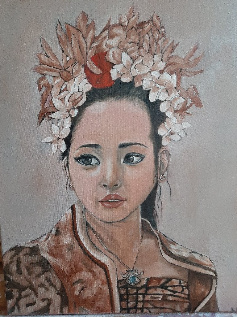 Mooie Balinese in olieverf geschilderd, Ophalen, Minder dan 50 cm, Nieuw, Schilderij