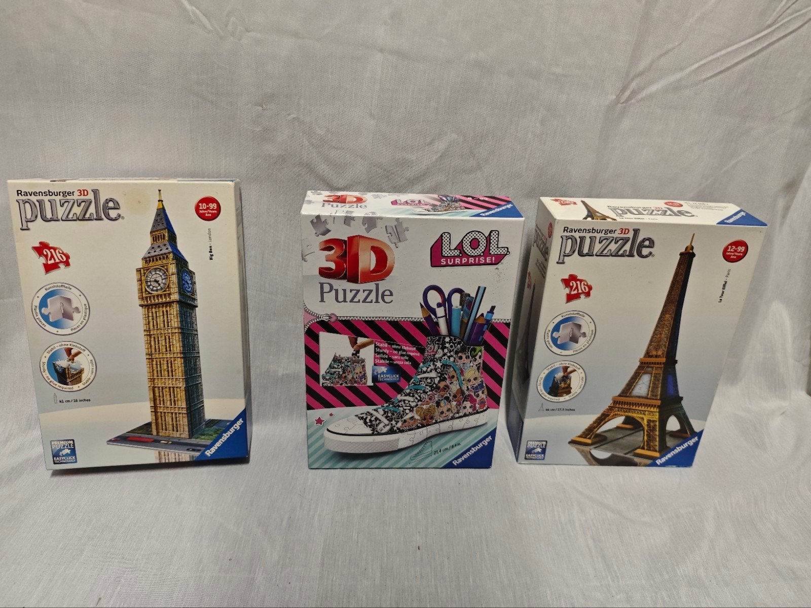 Ravensburger 3D Puzzels: Eiffeltoren, Big Ben & LOL Surprise, Hobby en Vrije tijd, Denksport en Puzzels, Ophalen