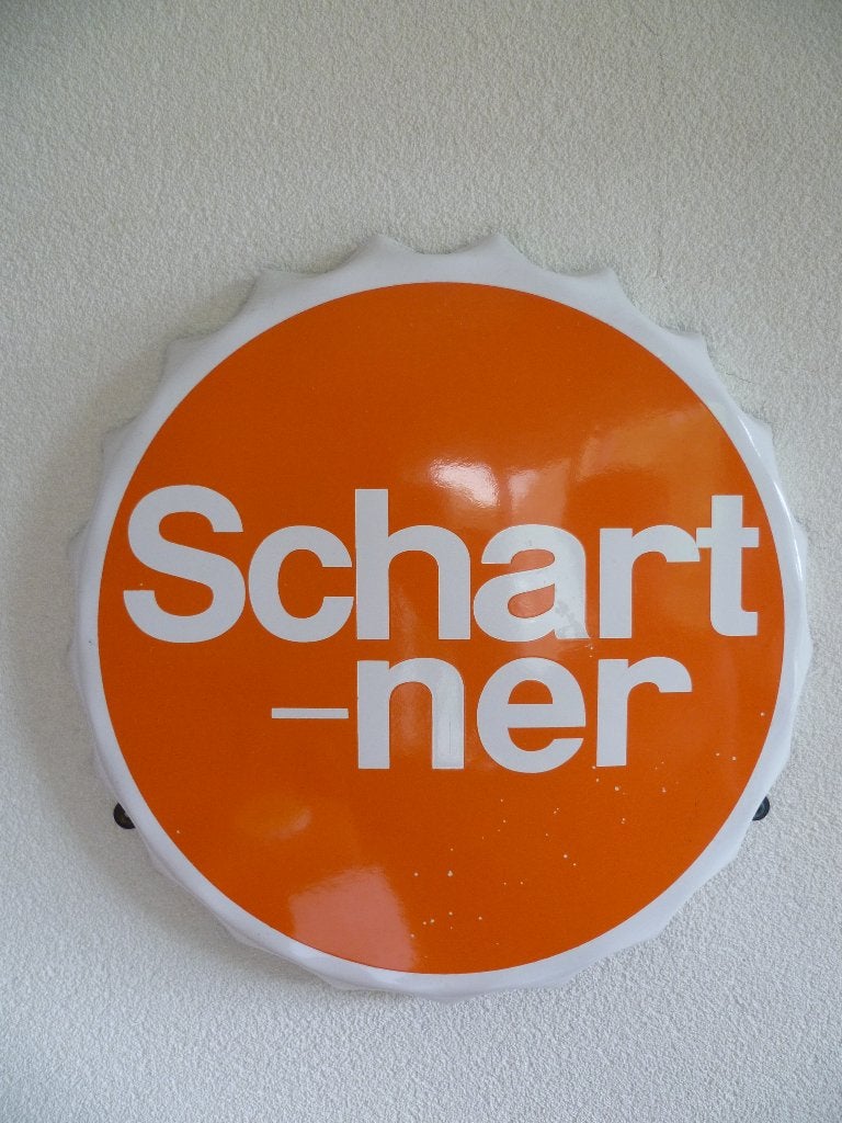 EMAILLE KROONKURK"SCHARTNER ORANGE"UIT 1973, Ophalen of Verzenden, Gebruikt, Reclamebord