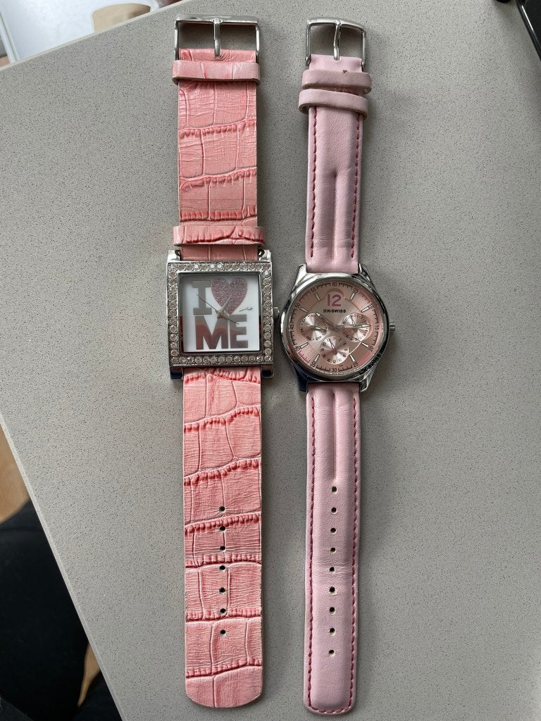 2x horloges K-swiss roze voor meisjes/dames, Overige merken, Staal, Gebruikt, Polshorloge