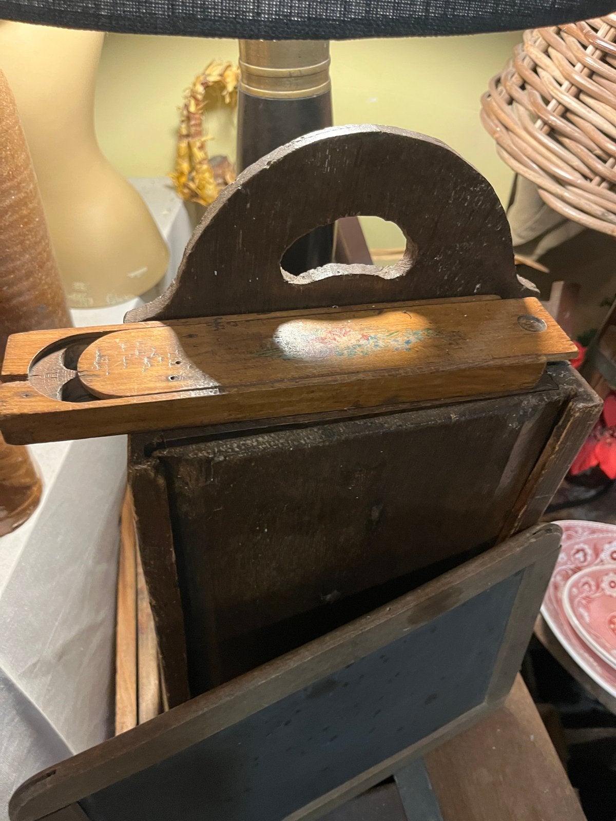 Antieke houten schooltas met lei en griffeldoos, Antiek en Kunst, Ophalen of Verzenden