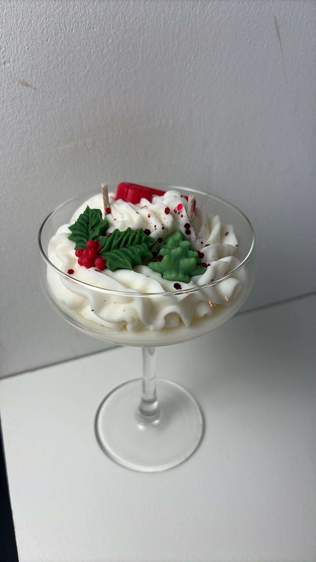 Kerst kaars in cocktail glas, Ophalen of Verzenden, Zo goed als nieuw, Glas, Kaars