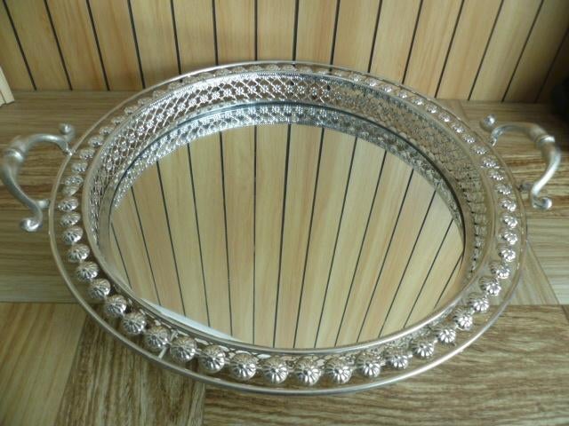 Decoratie spiegel tray / dienblad rond 39 cm, Ophalen, Zo goed als nieuw, Rond, Metaal