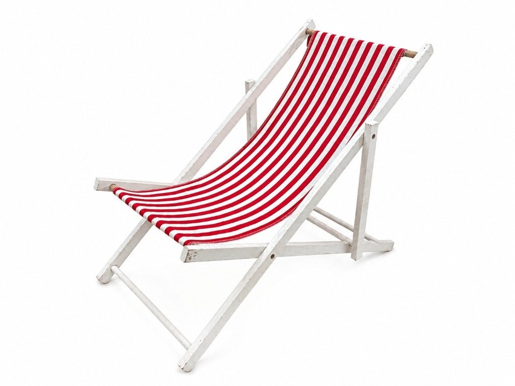 Vintage poppen-ligstoel wit hout, rood-wit gestreept, Ophalen, Griend 10J, 8321 MN Urk, Gebruikt, Accessoires