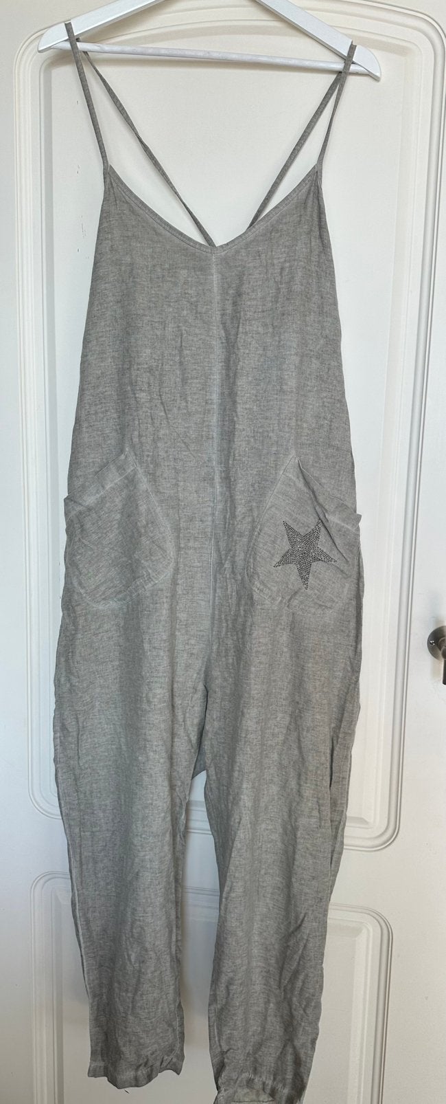 Zomer Jumpsuit , linnen , one size, Kleding | Dames, Jumpsuits, Ophalen of Verzenden, Zo goed als nieuw, Maat 38/40 (M), Grijs