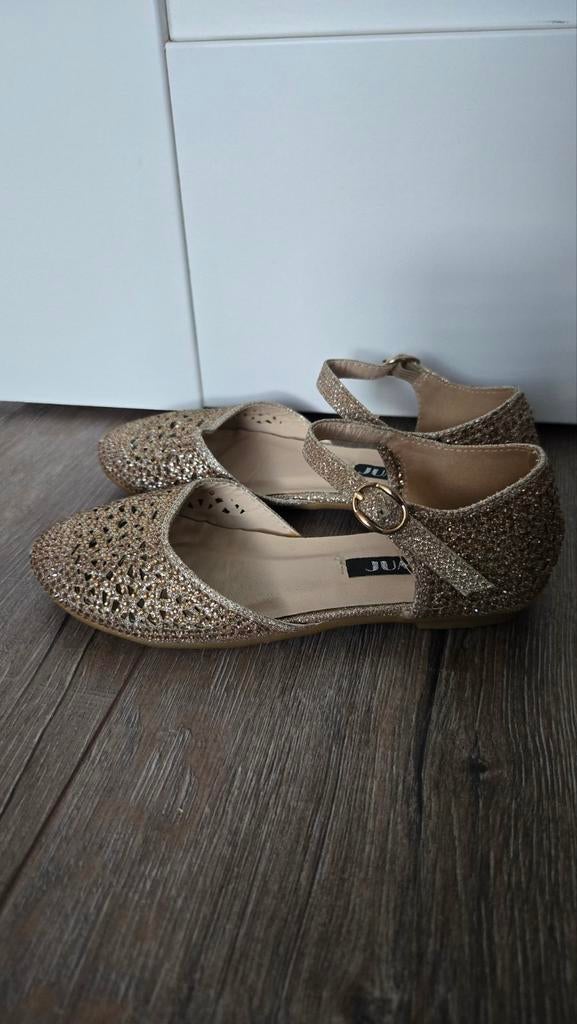 Gouden glitter ballerina's met bandje, Ophalen of Verzenden, Zo goed als nieuw, Meisje
