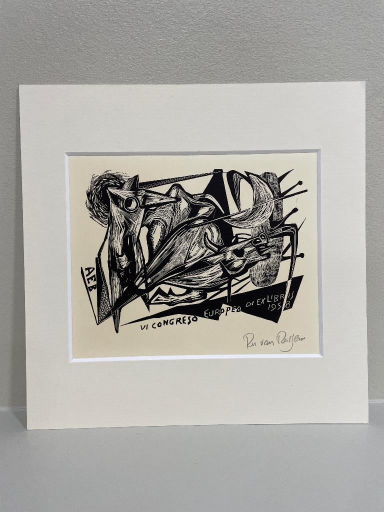 Gesigneerde ex libris Ru van Rossem 1958, Antiek en Kunst, Kunst | Etsen en Gravures, Ets, Mythologie, Gesigneerd, Ophalen of Verzenden