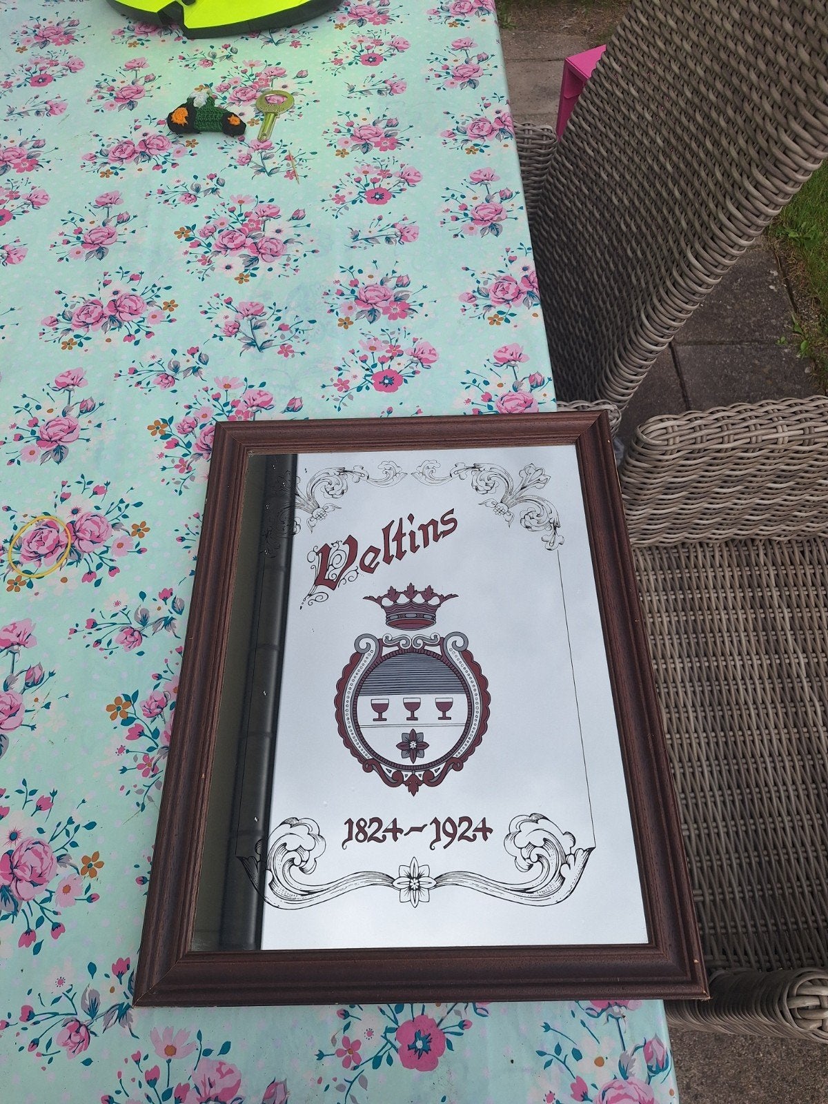 Vintage Veltins spiegel - 1824-1924 jubileum editie, Ophalen, Rechthoekig, Minder dan 50 cm, Minder dan 100 cm