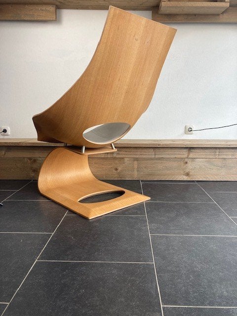 Carl Hansen Dream chair, Tadao Ado, eiken, grijs leder, Design, 75 tot 100 cm, Ophalen of Verzenden, Zo goed als nieuw