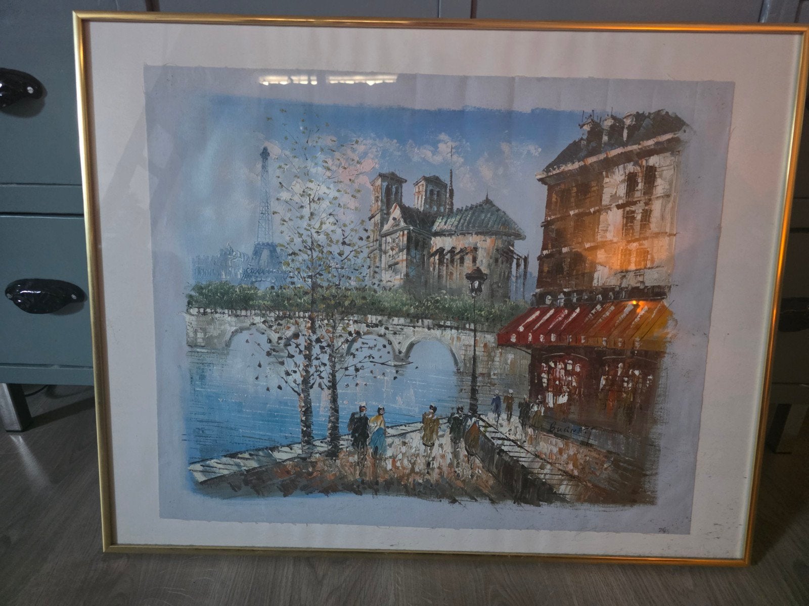 Caroline Burnet - Schilderij Stadsgezicht Parijs, Ophalen, Doek, Impressionistisch, Ingelijst