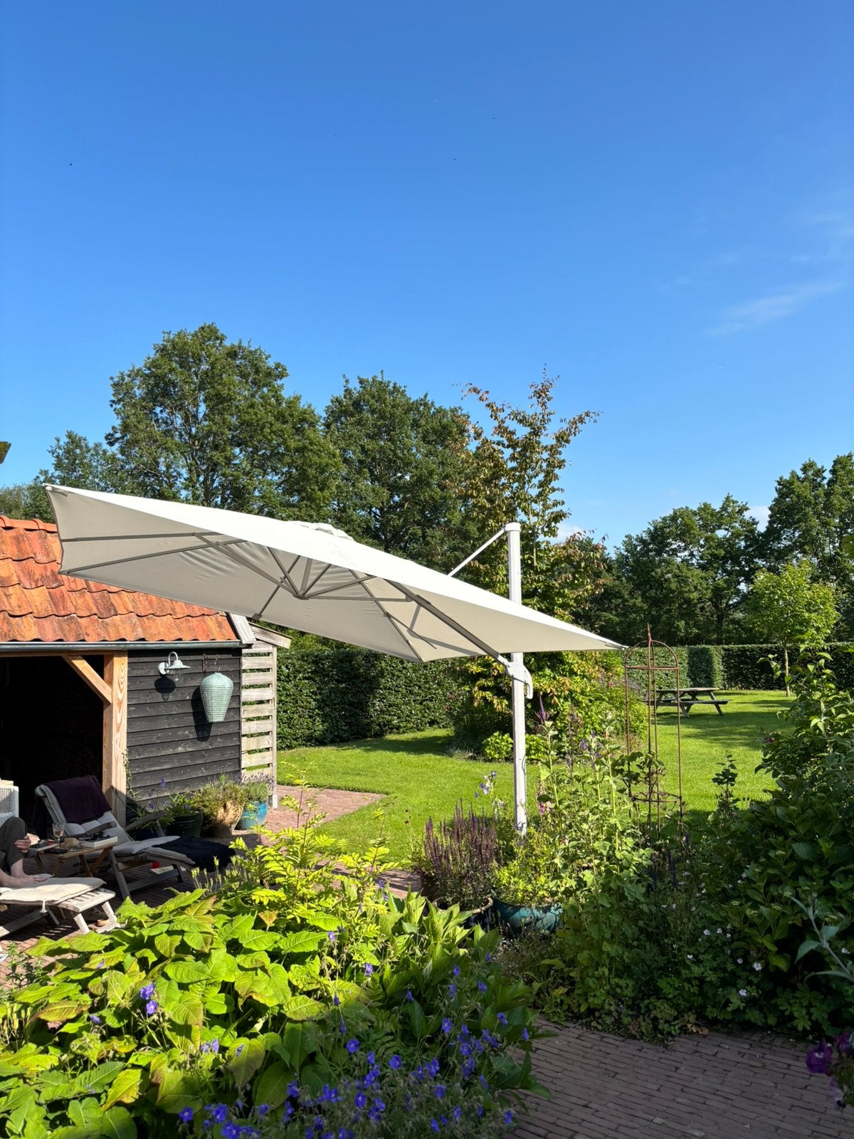 Zweefparasol Ibiza, wit, 295x295, Tuin en Terras, Parasols, Zo goed als nieuw, Zweefparasol, Ophalen