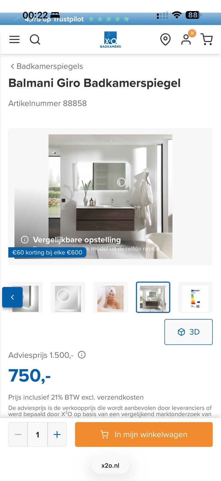 Design badkamerspiegel 150x70 met verlichting en anti-damp, Ophalen, Nieuw