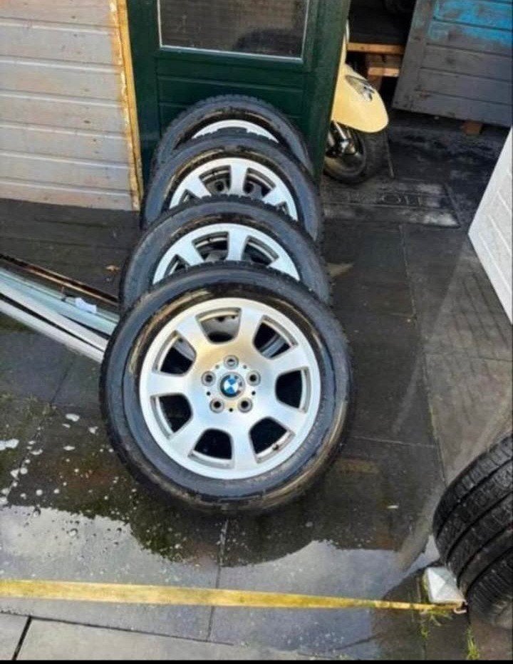 BMW style 44 velgen met winter en zomerset. ET47 225/55/16, Ophalen, Gebruikt