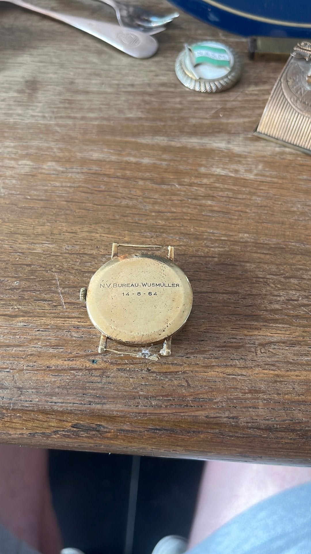 Goud Pontiac horloge “N.V.Bureau Wijsmuller 14-8-64, Ophalen of Verzenden, Staal, Overige merken, 1960 of later