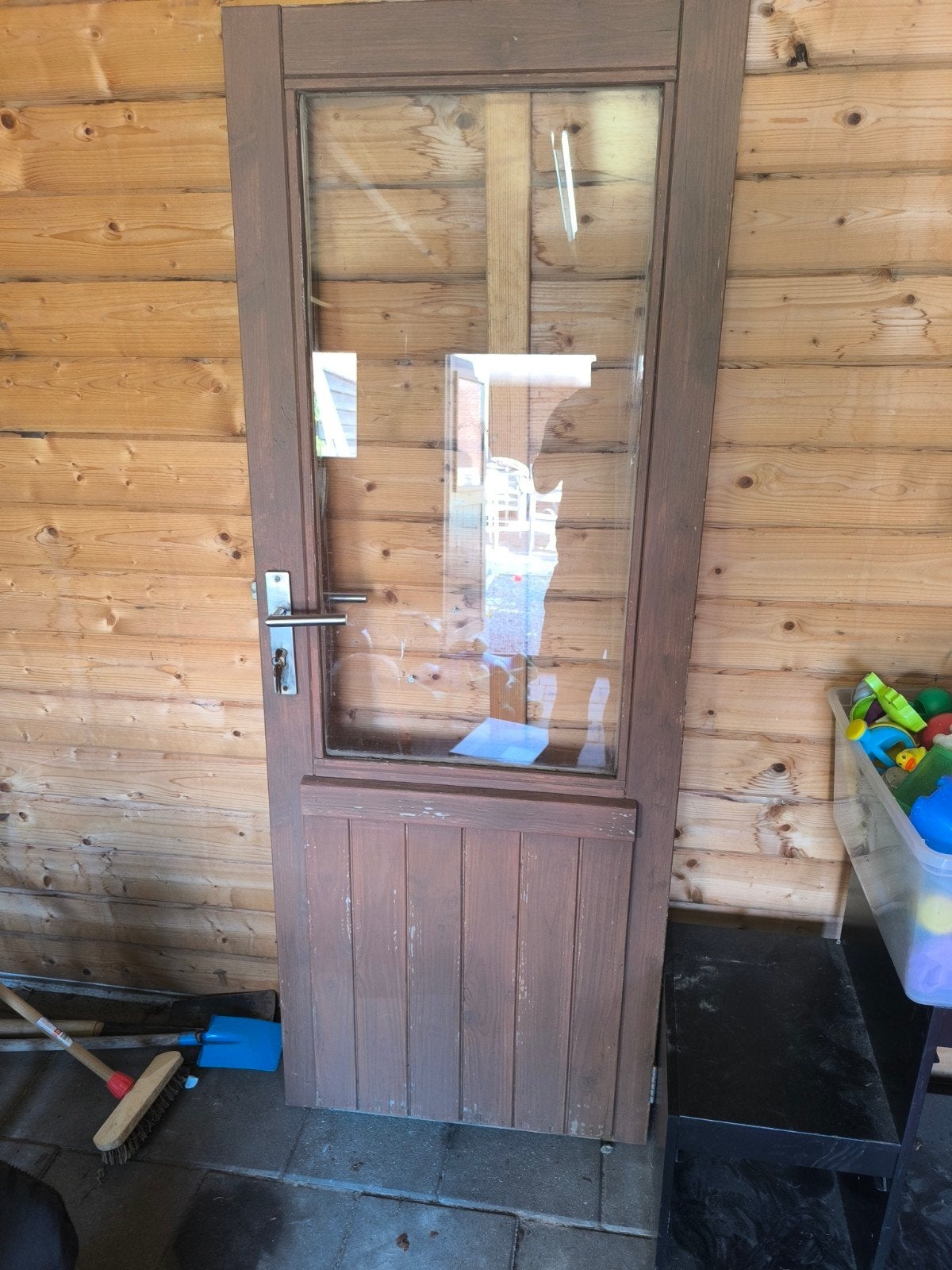 Gebruikte houten buitendeur met glas, Ophalen, Minder dan 80 cm, Minder dan 200 cm, Buitendeur
