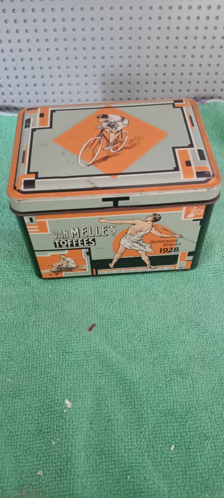 Antiek van Melle toffee-blikje OLYMPISCHE SPELEN 1928, Ophalen of Verzenden, Gebruikt, Overige