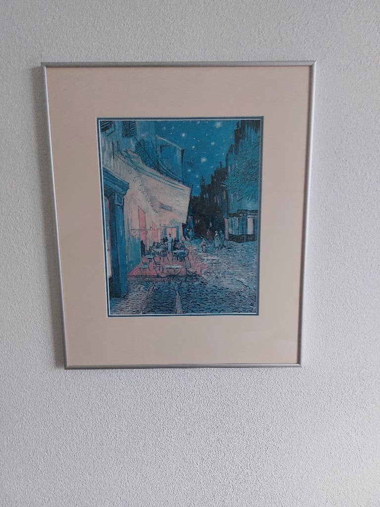Prent in aluminium lijst "Terras", Huis en Inrichting, Ophalen, 50 tot 75 cm, Metaal of Aluminium, Zo goed als nieuw