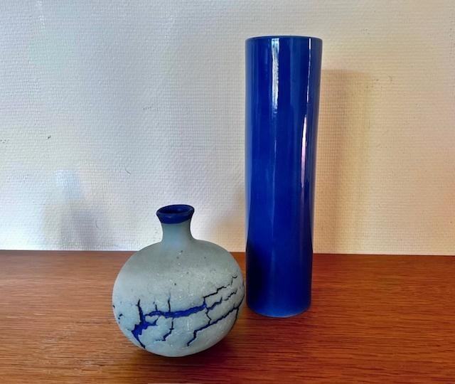 Arabia blauw geglazuurde cylinder vaas, Ophalen of Verzenden