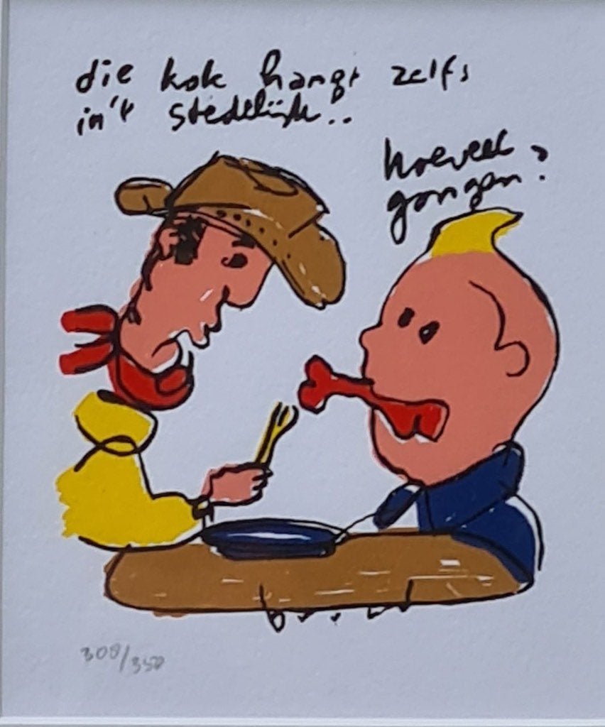 Herman Brood - Die kok hangt zelfs in' t Stedelijk, Figuren, Papier/karton, Zeefdruk, Ophalen of Verzenden