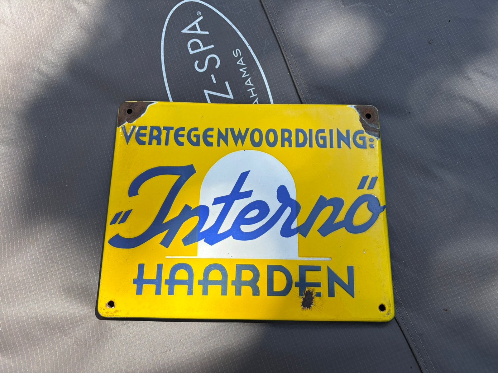 Emaille bord interno haarden, Ophalen of Verzenden, Gebruikt, Reclamebord