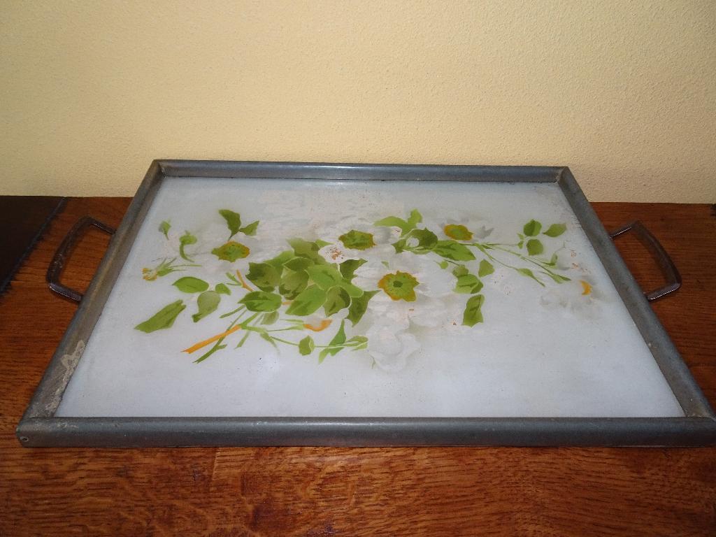 Antiek dienblad met opstaande rand en handvatten, Ophalen of Verzenden, Gebruikt, Rechthoekig, Overige materialen