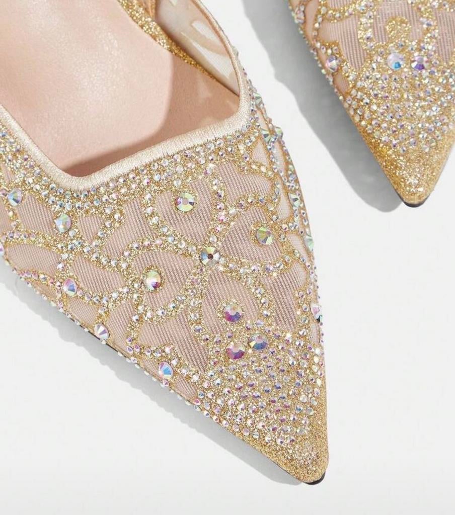 Gouden Pumps met Strass en Open Hiel, Pumps, Overige kleuren, Verzenden, Nieuw