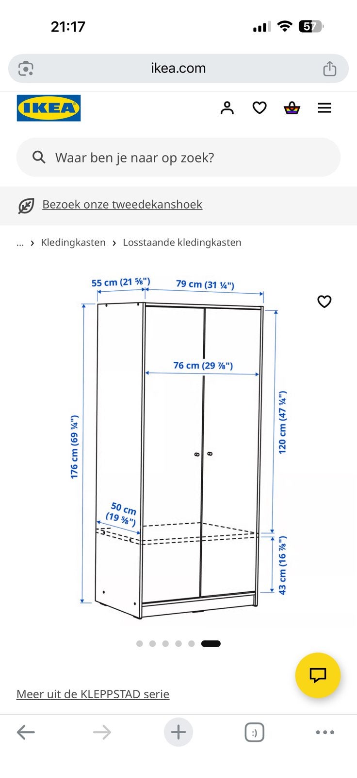 Wit kleding kast, Ophalen of Verzenden, Zo goed als nieuw, 50 tot 75 cm, 150 tot 200 cm