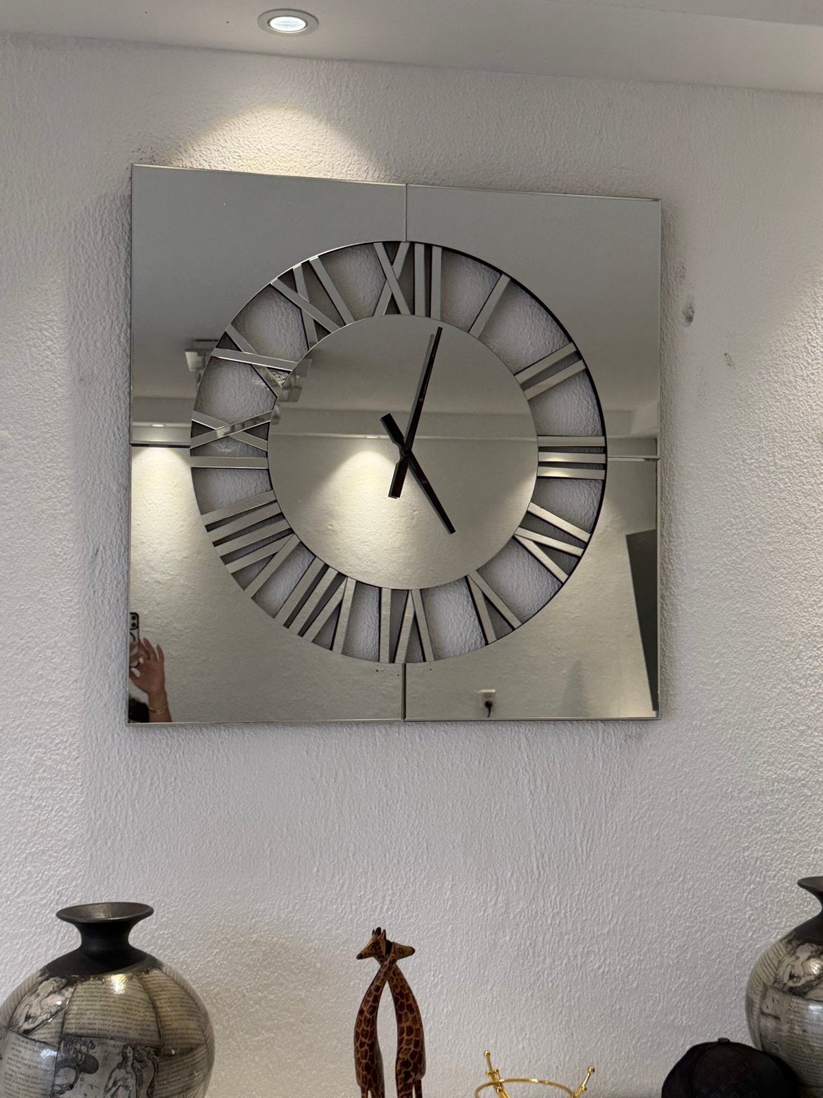 Moderne spiegel wandklok met Romeinse cijfers, Ophalen, Wandklok, Analoog, Zo goed als nieuw
