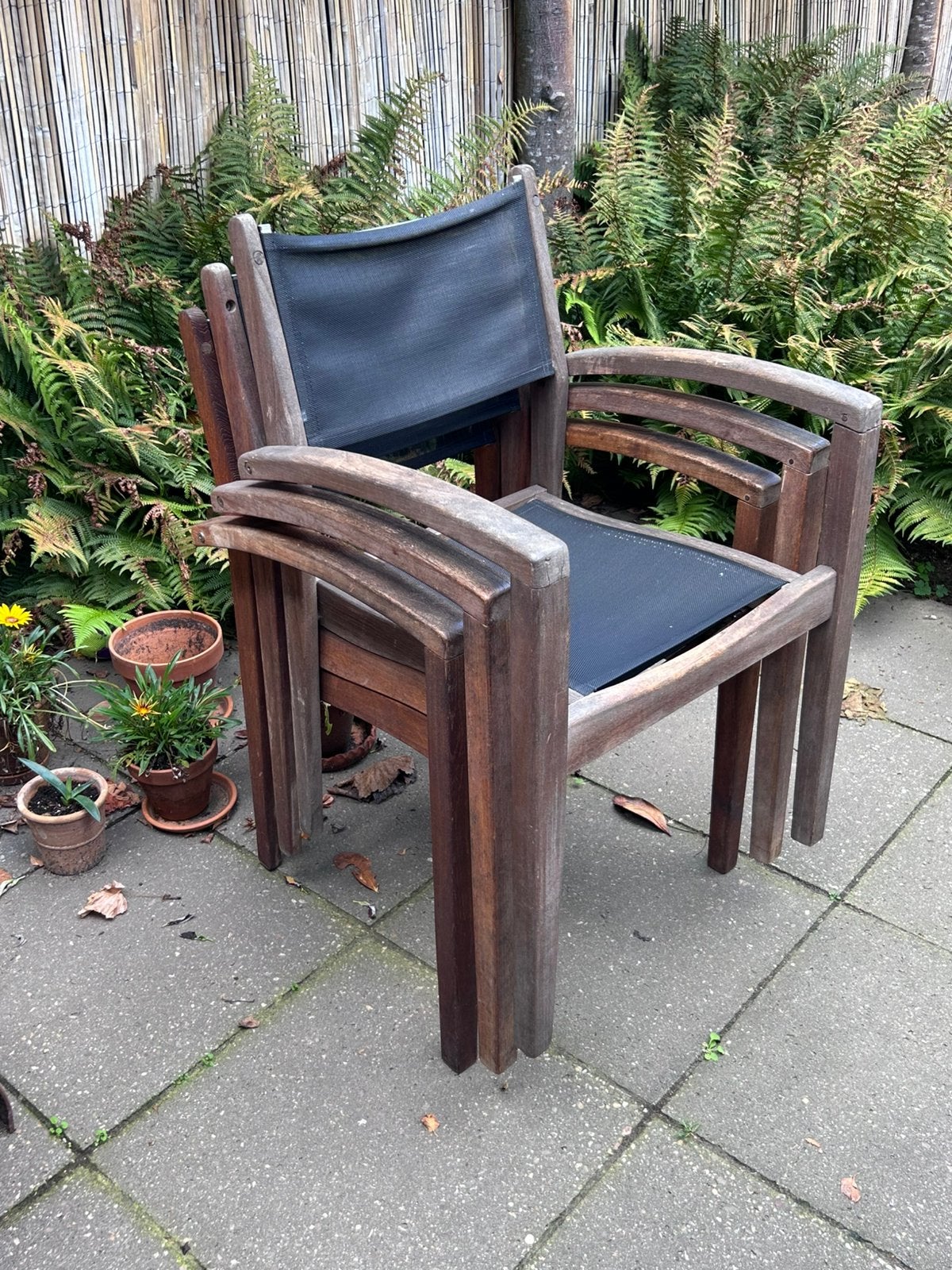 3 exotan caldo tuinstoelen, Ophalen, Gebruikt, Teakhout, Stapelbaar