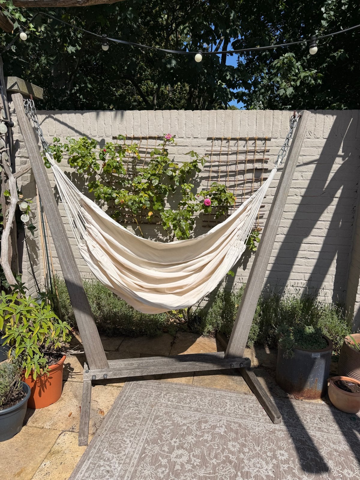 Houten frame / standaard tuin met hangstoel / hangmat stoel, Ophalen, Gebruikt, Met standaard, Eenpersoons