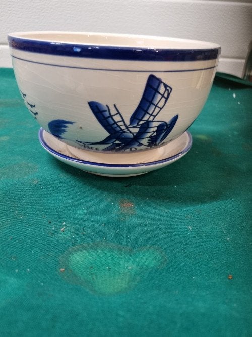 bloempot met schotel delfts blauw, Ophalen of Verzenden, 'T Olde Gre-j, Info@toldegrej.nl, Endepoelstraat 20f Didam